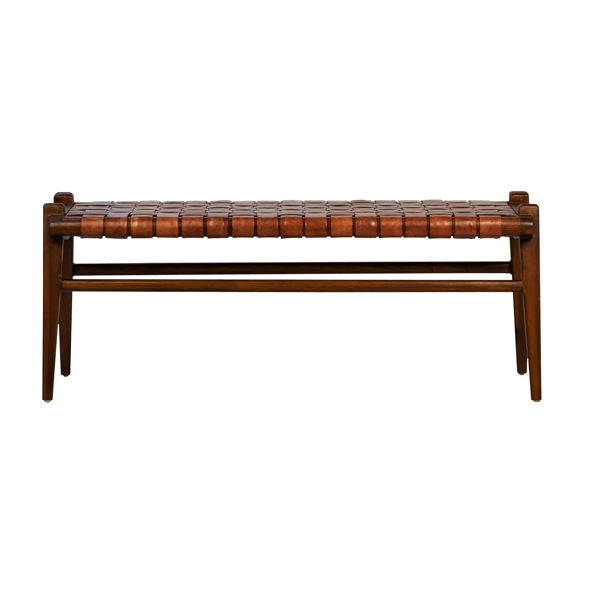 Full Grain Leather Bench Solid Teak Wood Frame (Available by Online Purchase Only)