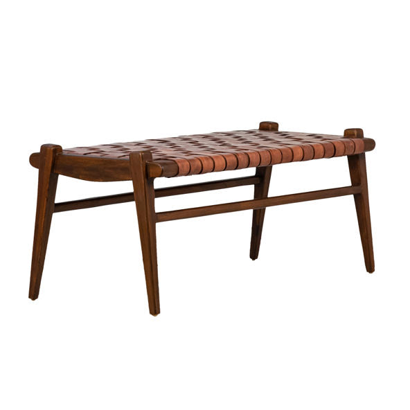 Full Grain Leather Bench Solid Teak Wood Frame (Available by Online Purchase Only)