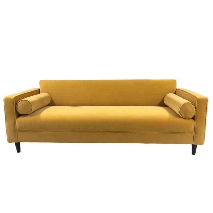Brand New Modern Sofa/ Couch in Honey Yellow Velvet Upholstery Made in USA Solid Wood Frame