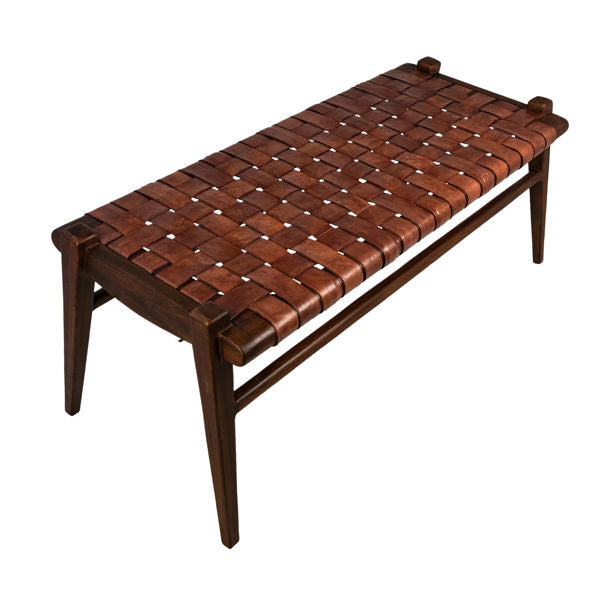 Full Grain Leather Bench Solid Teak Wood Frame (Available by Online Purchase Only)
