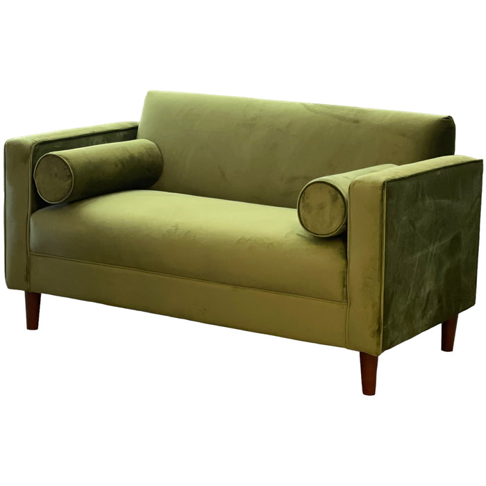 Brand New Loveseat Sofa Avocado Green Velvet Upholstery Solid Wood Frame