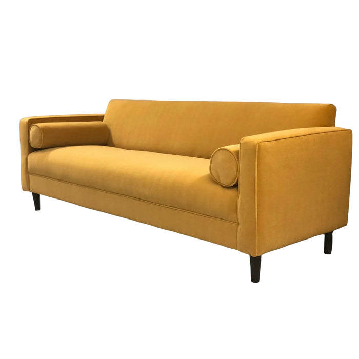 Brand New Modern Sofa/ Couch in Honey Yellow Velvet Upholstery Made in USA Solid Wood Frame