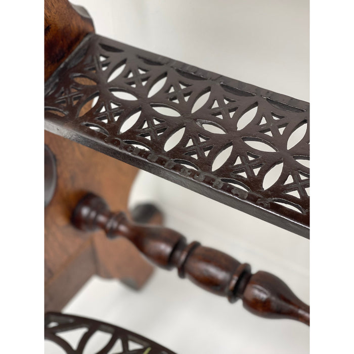 Antique decorative library steps table with metal accent and casters