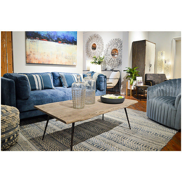 Brand New Modern Sofa/ Couch in Denim Blue Velvet Upholstery Solid Wood Frame