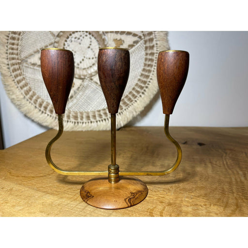 Danish Style Candle Holder With Wood Accents