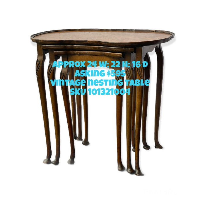 English Antique Burl Wood Nesting End Tables Set