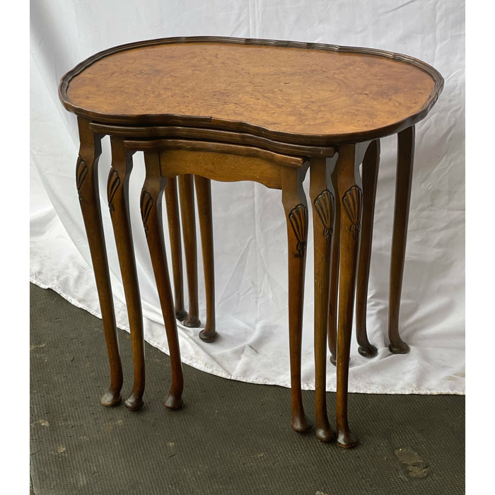 English Antique Burl Wood Nesting End Tables Set