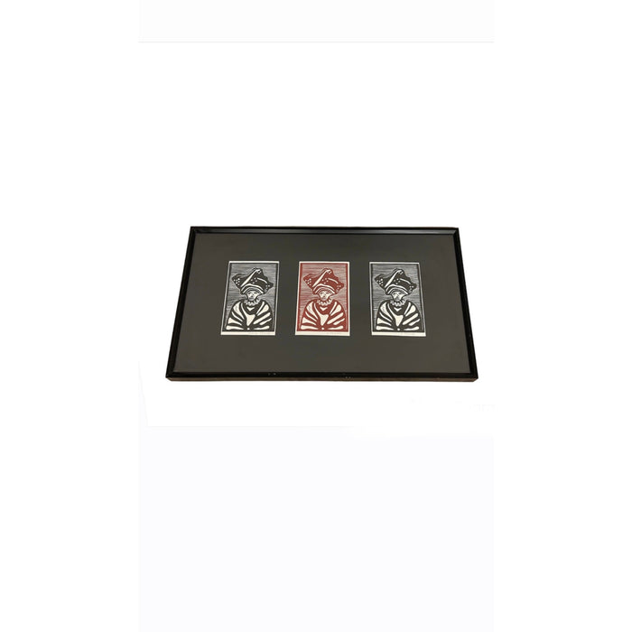 Framed Wood Block Style Signed Art