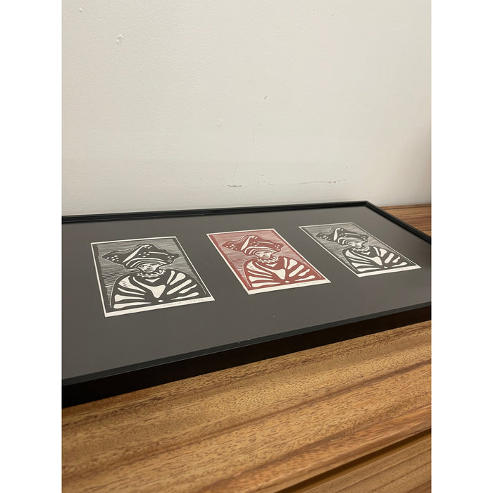 Framed Wood Block Style Signed Art