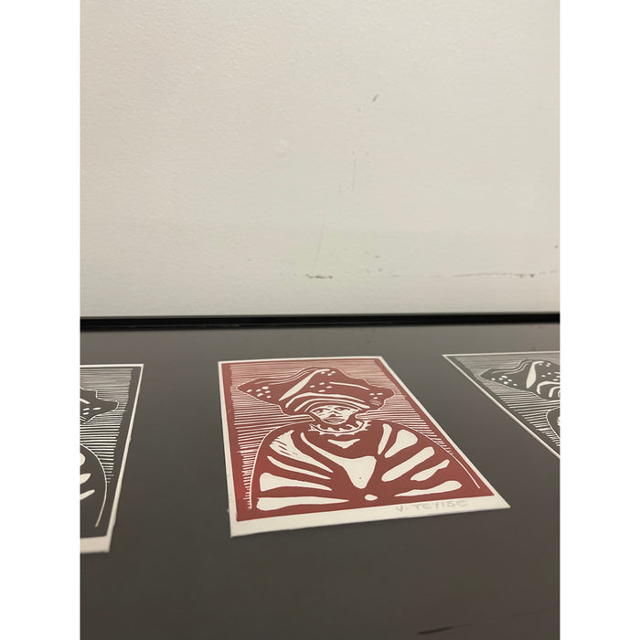 Framed Wood Block Style Signed Art