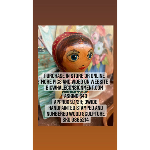Hand Painted Stamped and Numbered Wood Sculpture