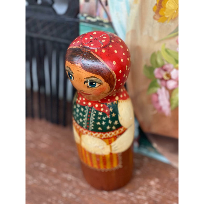 Hand Painted Stamped and Numbered Wood Sculpture