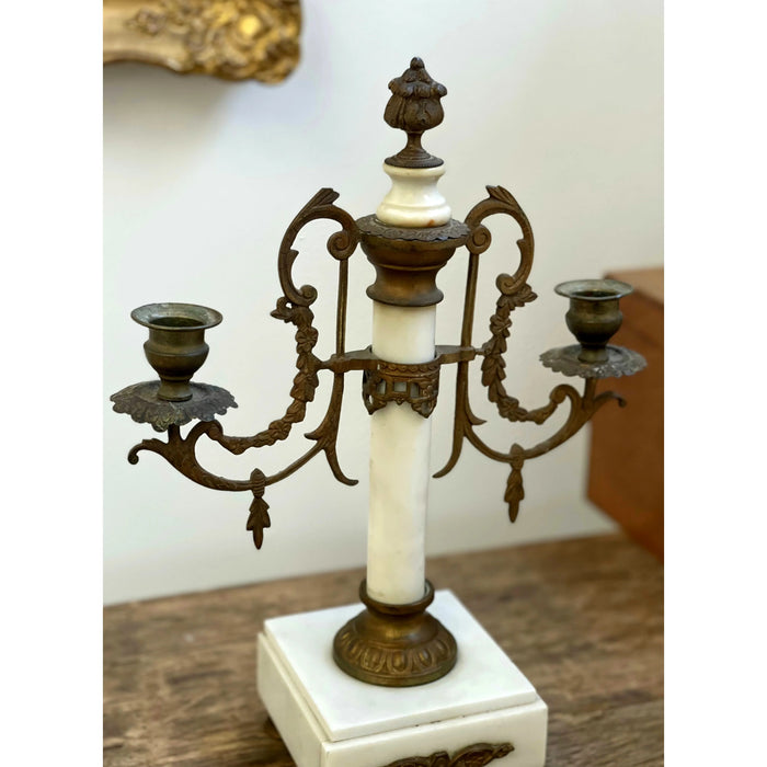 Pair of Louis XVI Style 19th Century Gilt-Bronze and Gilt-Metal and Marble Candelabra