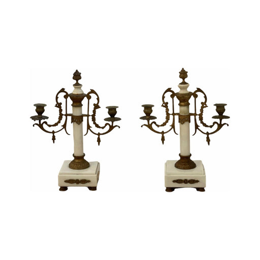 Pair of Louis XVI Style 19th Century Gilt-Bronze and Gilt-Metal and Marble Candelabra