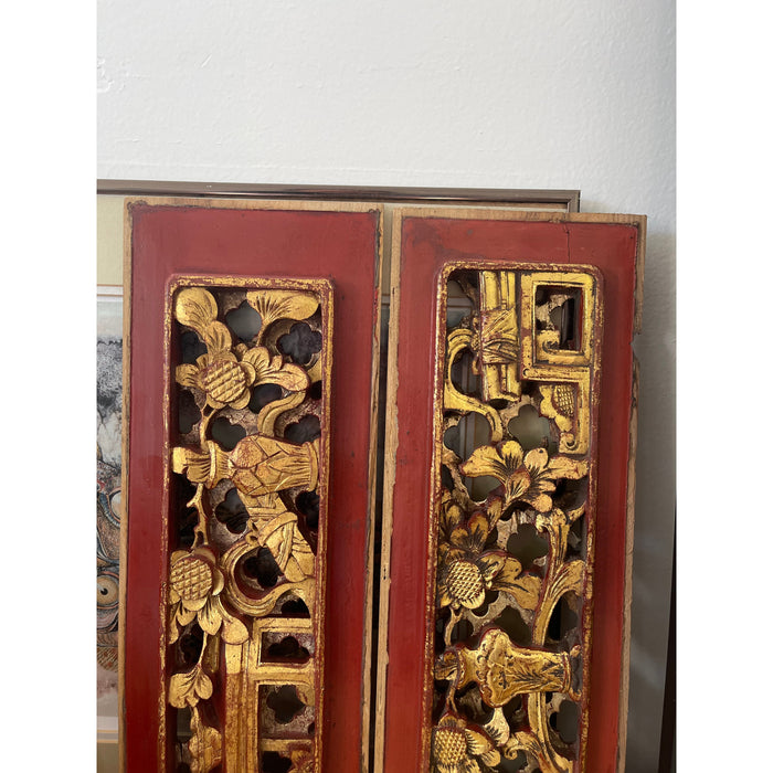 Possibly Antique Wood Panels With Intricate Hand Carving Pair