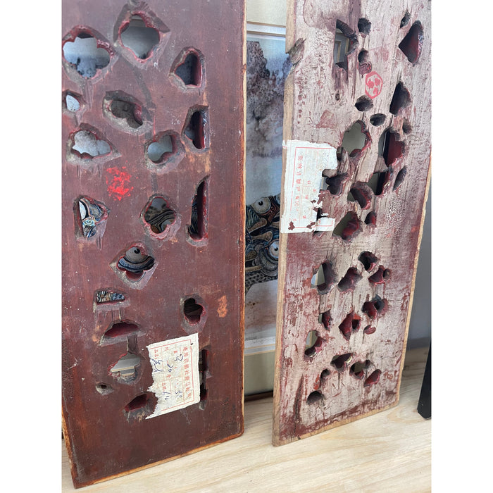 Possibly Antique Wood Panels With Intricate Hand Carving Pair