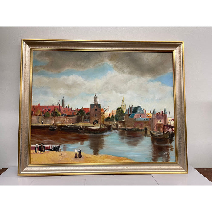 Signed and dated framed art painting.