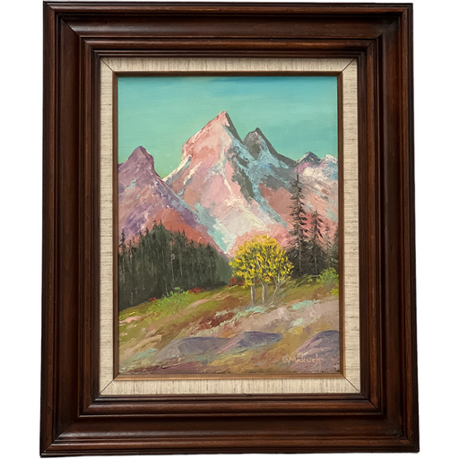 Vintage Framed Painting on Canvas Dt 1987 There is Artist Note on the Back titling the Piece ‘ Sunrise on the Tetors’ and Signed by WS Makuch