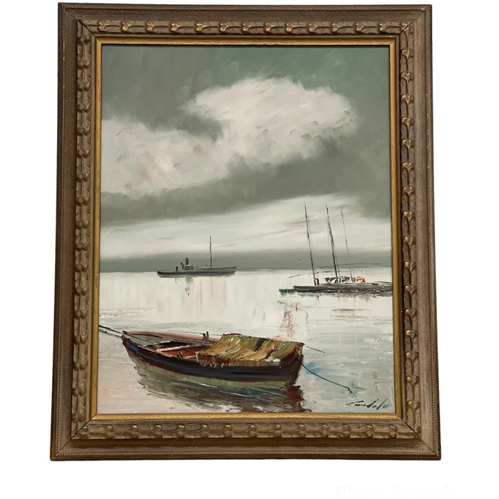 Vintage Framed Signed Painting Impressionistic Nautical Scene