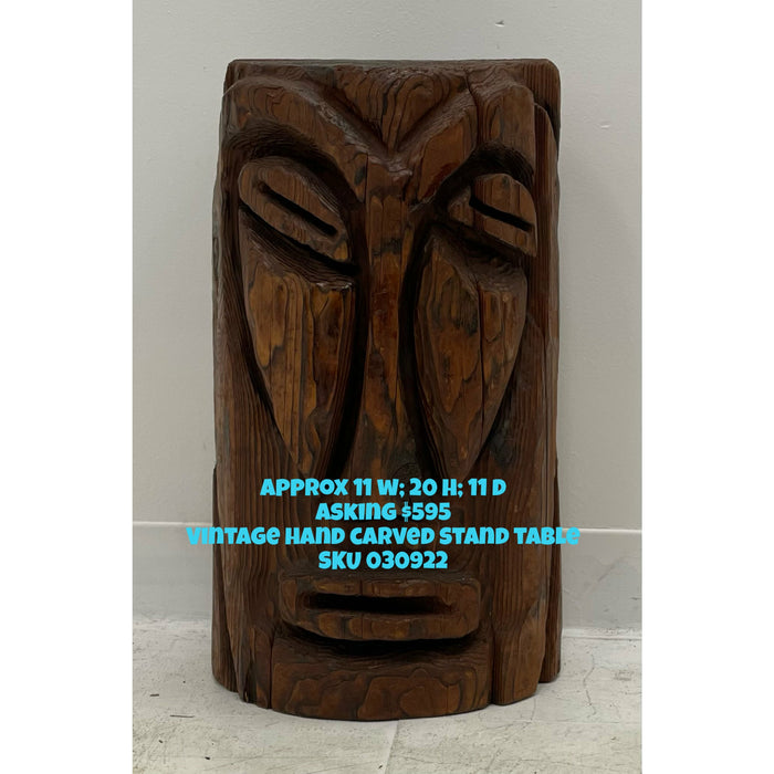 Vintage Hand Carved Wooden Plant Stand Table