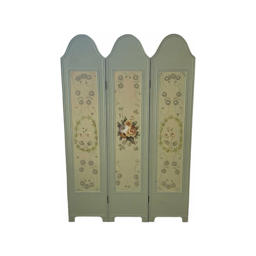 Vintage Hand Painted Three Panel French Wood Room Divider and or Space Partition Screen