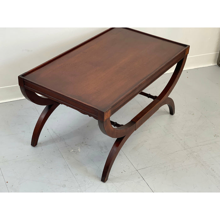 Vintage Mahogany Tray-Top coffee Table with Curved X-Base Legs – Neoclassical Regency Style coffee Table