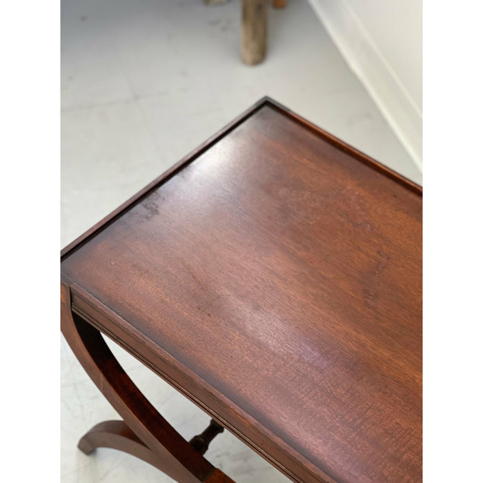 Vintage Mahogany Tray-Top coffee Table with Curved X-Base Legs – Neoclassical Regency Style coffee Table