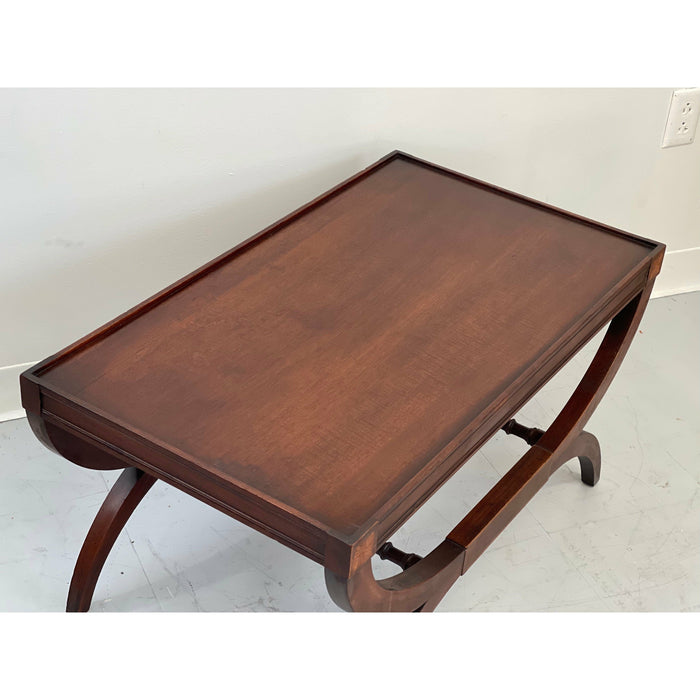 Vintage Mahogany Tray-Top coffee Table with Curved X-Base Legs – Neoclassical Regency Style coffee Table