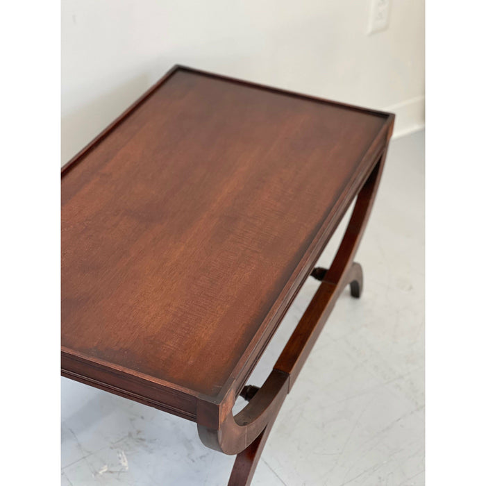 Vintage Mahogany Tray-Top coffee Table with Curved X-Base Legs – Neoclassical Regency Style coffee Table