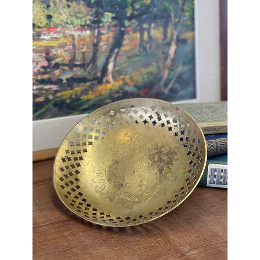 Vintage Metal Floral Etched Bowl