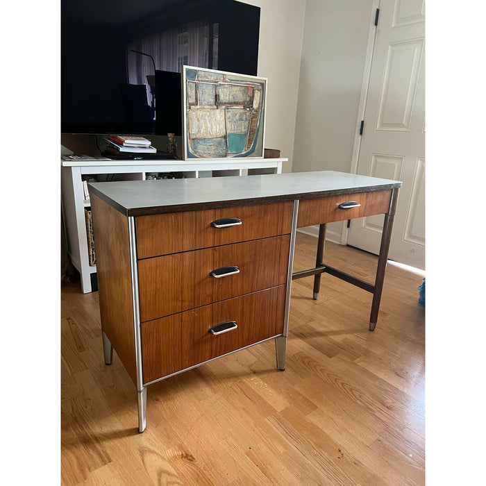 Vintage Raymond Loewy Mid Century Modern Industrial walnut Aluminum writing Desk (Available by Online Purchase Only)