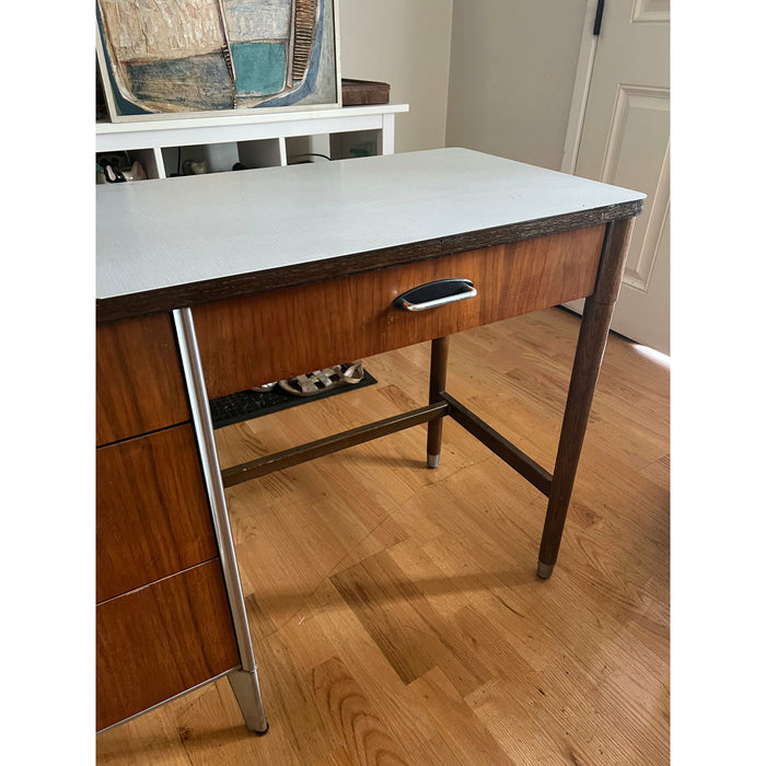 Vintage Raymond Loewy Mid Century Modern Industrial walnut Aluminum writing Desk (Available by Online Purchase Only)