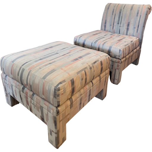 Vintage Upholstered Mid Century Modern Sofa Chair with Ottoman (Available for Online Purchase Only)