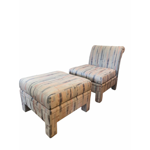 Vintage Upholstered Mid Century Modern Sofa Chair with Ottoman (Available for Online Purchase Only)