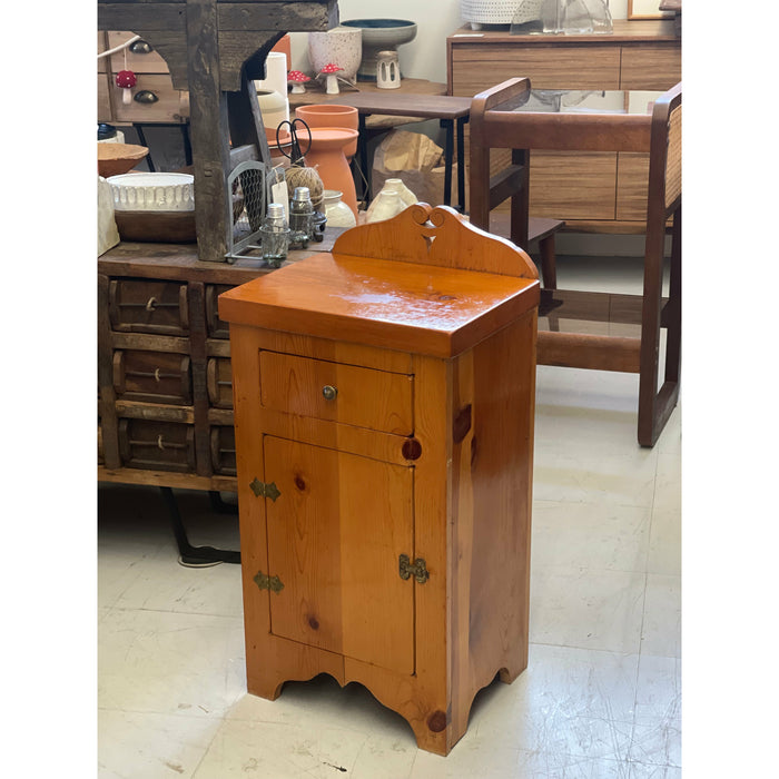 Vintage Wood Table with Interesting Hardware Possibly Circa 1970s - 1980s