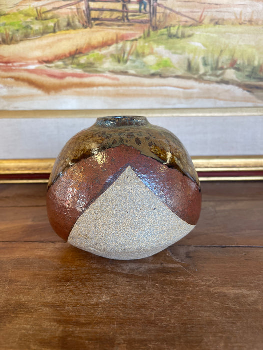 Vintage Studio Pottery Vase, Signed and Dated 1998, Rounded Form with Drip Glaze