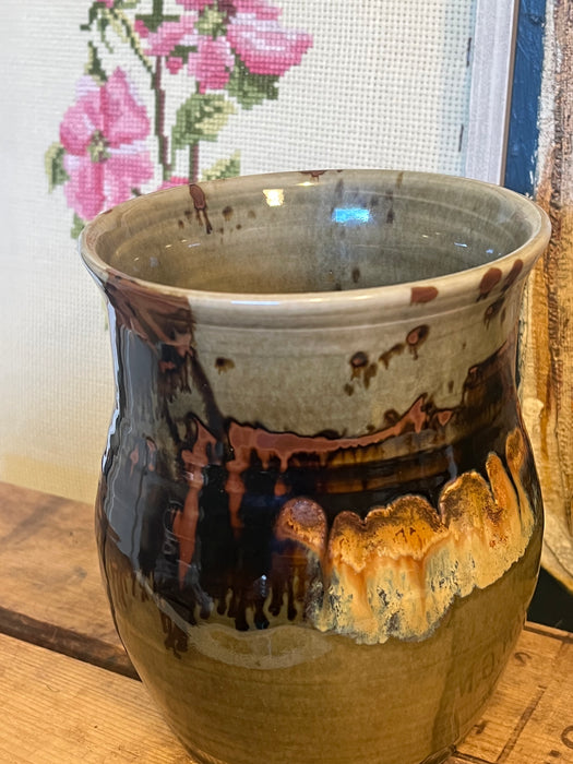 Vintage Signed handmade mid century modern pottery with unique glaze.