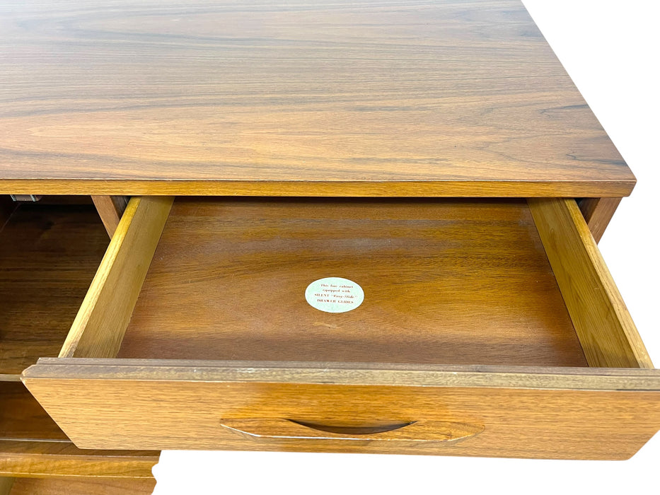 Vintage Mid Century Modern Gentleman's Chest Highboy Dresser with Cabinet and Sculpted Pulls