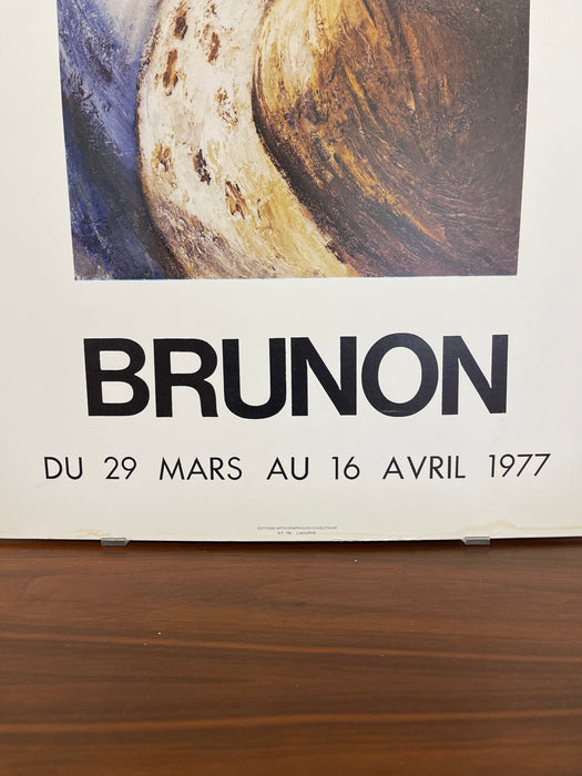 Vintage 1977 Brunon Exhibition Poster Paris Galerie d'Art de la Place Beauvau Owl Artwork