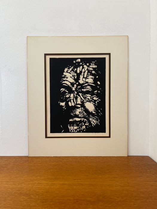 Vintage Black and White Expressionist Portrait Print, Signed and Numbered Limited Edition