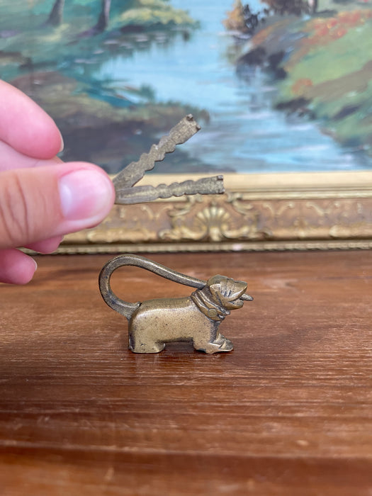 Antique Likely Brass Figural Dog Puzzle Lock with Original Keys, Early 20th Century