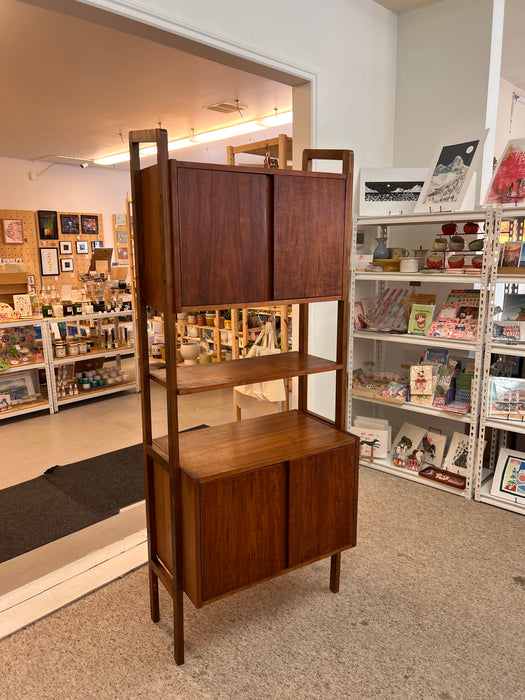 Vintage Mid Century Modern Free Standing Room Divider Wall Unit Cabinet with Finished Back