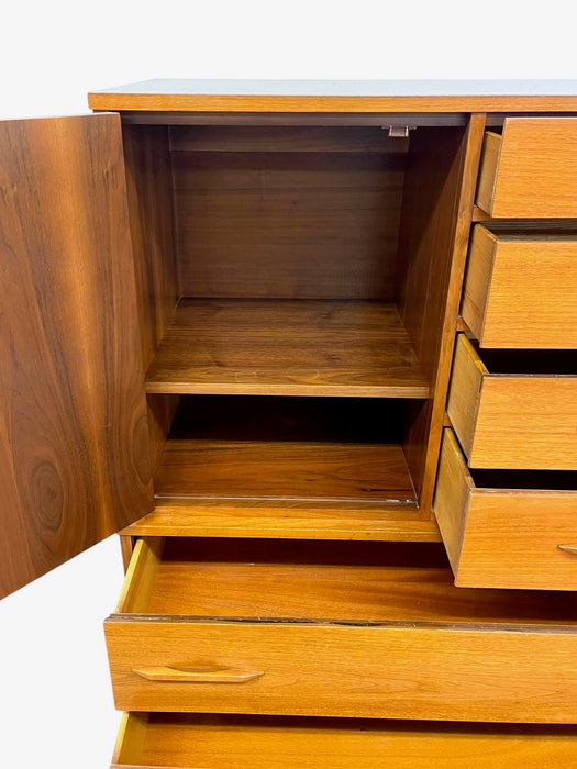 Vintage Mid Century Modern Gentleman's Chest Highboy Dresser with Cabinet and Sculpted Pulls