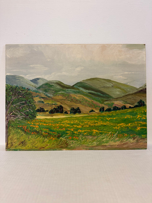 vintage landscape painting with patina