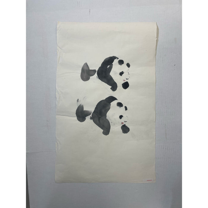 Vintage Original Watercolor Painting of Panda Bear Study.