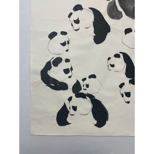 Vintage Signed Original Watercolor Painting of Panda Bear Study.