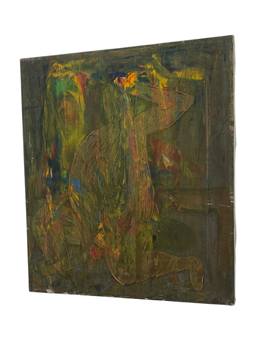 Vintage Abstract Expressionist Oil Painting on Canvas, Signed "Gierda," Textured Figurative Composition