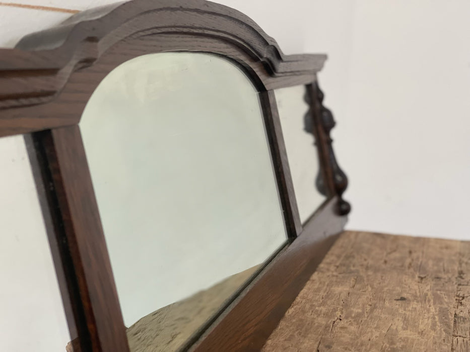 Vintage Three-Panel Wall Mirror with Arched Crest and Turned Wood Frame