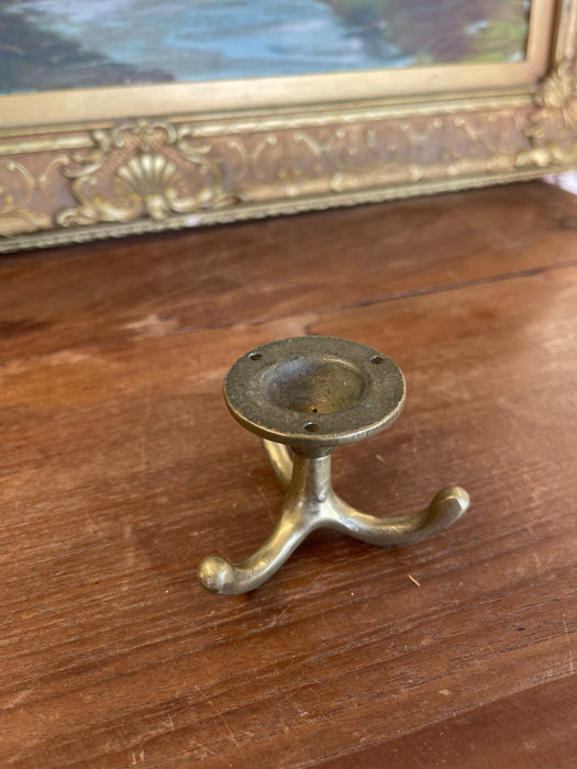 Likely Antique Brass Toned Tripod Wall Hook or Hat Rack Base Mount