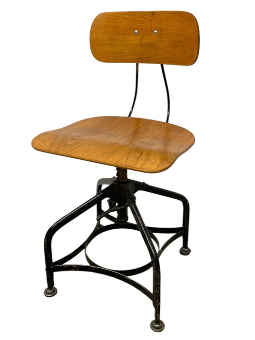 Vintage Industrial Adjustable Height Drafting Chair with Bentwood Seat